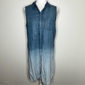 Beach Lunch Lounge Womens Chambray Sleeveless Button Front Shirt Dress Size M